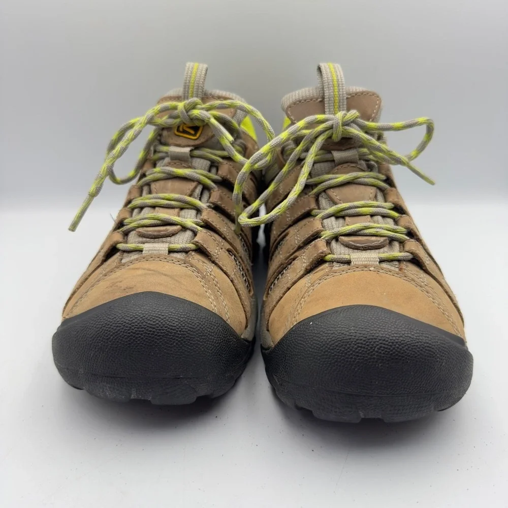 Keen Voyageur Hiking Shoes Brown Lime Green Leather Mesh Men 8 Women 9.5 EU 40.5